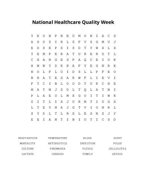 National Healthcare Quality Week Word Search Puzzle