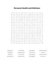 Personal Health and Wellness Word Scramble Puzzle