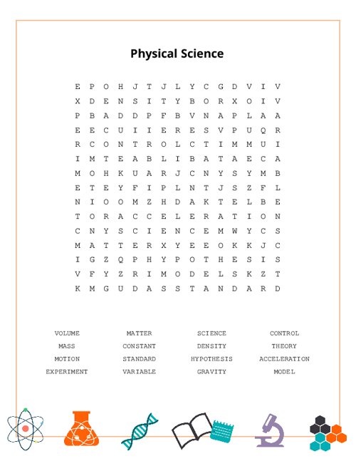 Physical Science Word Search Puzzle