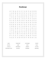 Roadways Word Search Puzzle