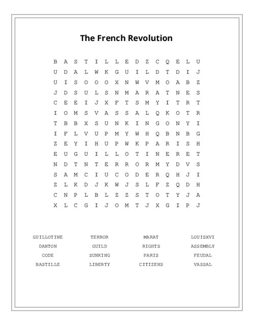 The French Revolution Word Search Puzzle
