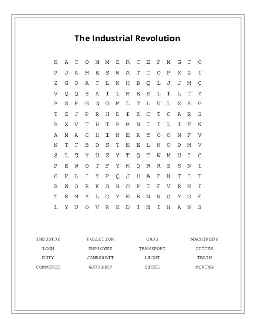 The Industrial Revolution Word Search Puzzle