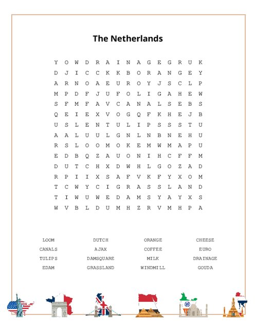 The Netherlands Word Search Puzzle