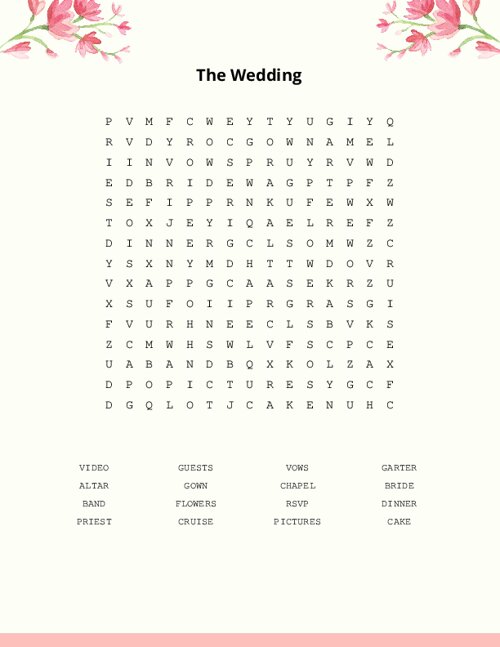 The Wedding Word Search Puzzle