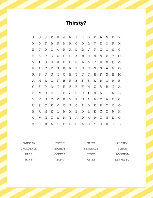Thirsty? Word Search Puzzle