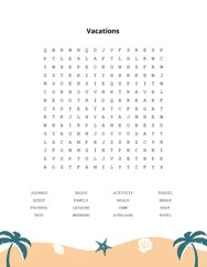 Vacations Word Search Puzzle