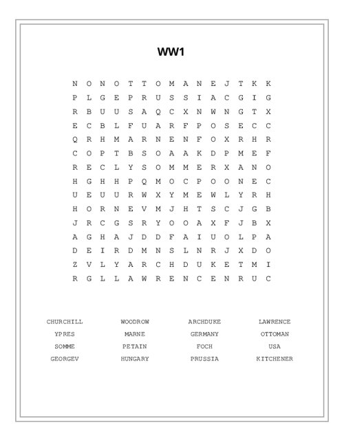 WW1 Word Search Puzzle