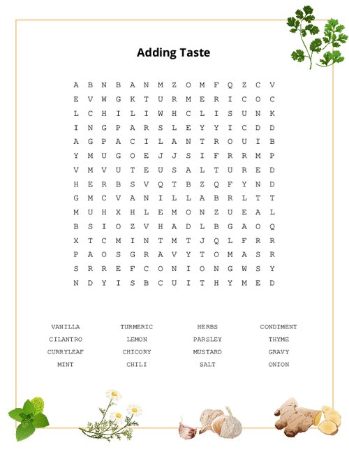 Adding Taste Word Search Puzzle