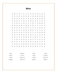 Bikes Word Search Puzzle