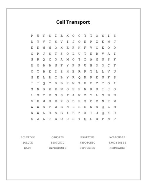 Cell Transport Word Search Puzzle