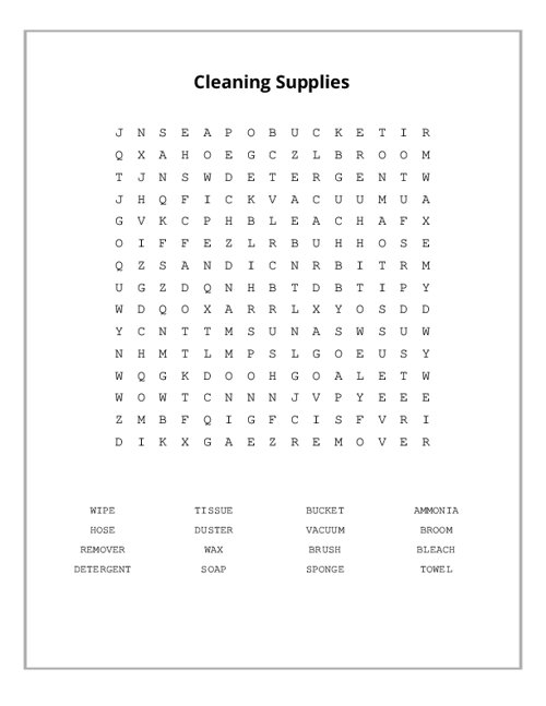 Cleaning Supplies Word Search Puzzle