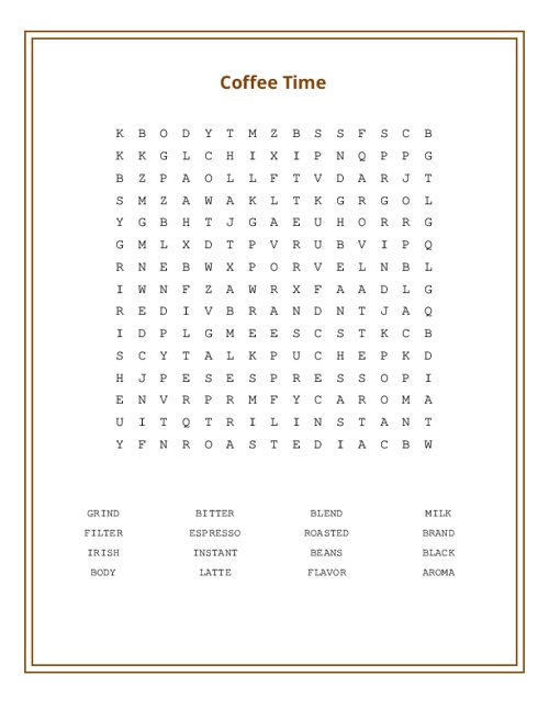 Coffee Time Word Search Puzzle