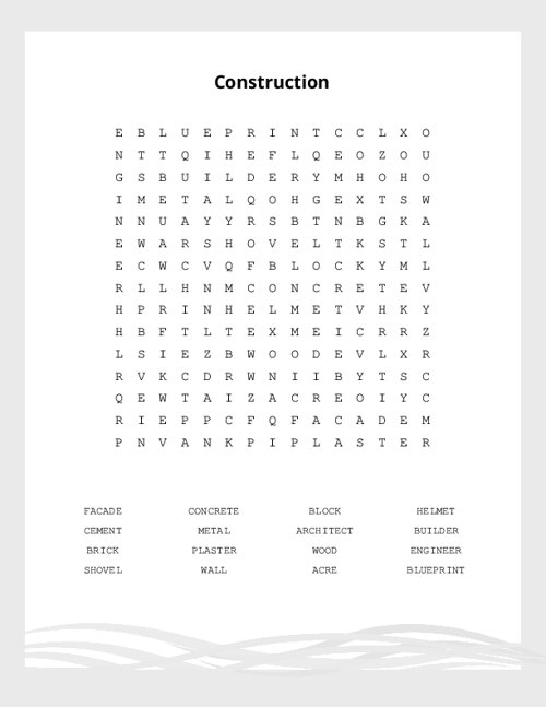 Construction Word Search Puzzle