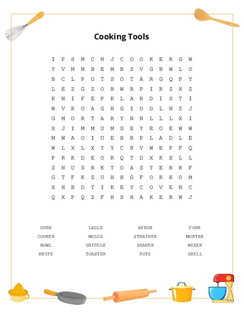 Cooking Tools Word Search Puzzle