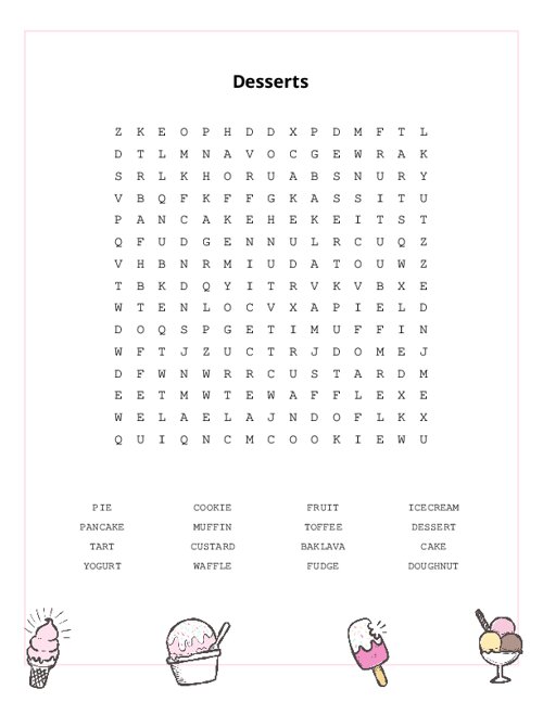 Desserts Word Search Puzzle
