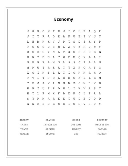 Economy Word Search Puzzle