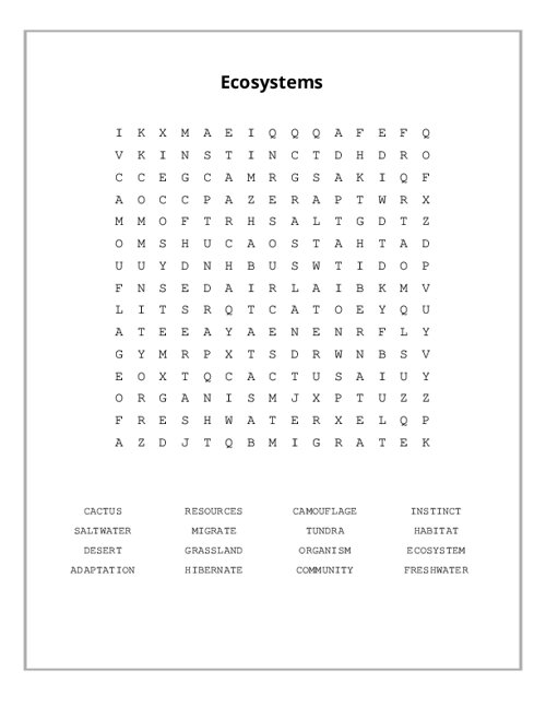 Ecosystems Word Search Puzzle