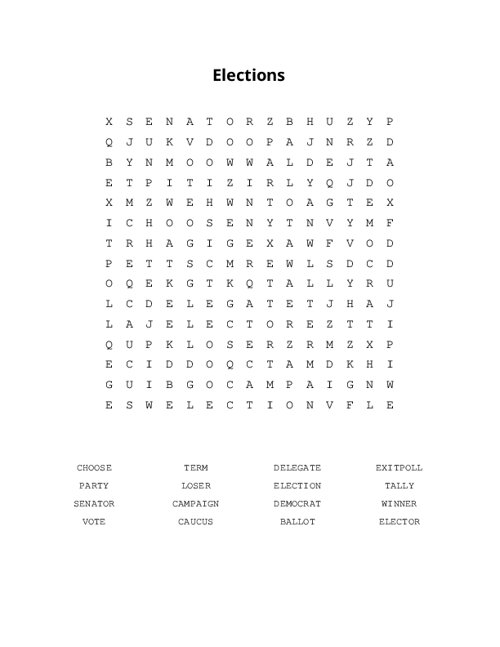 Elections Word Search Puzzle