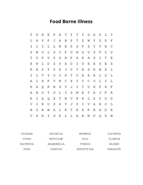 Food Borne Illness Word Search Puzzle