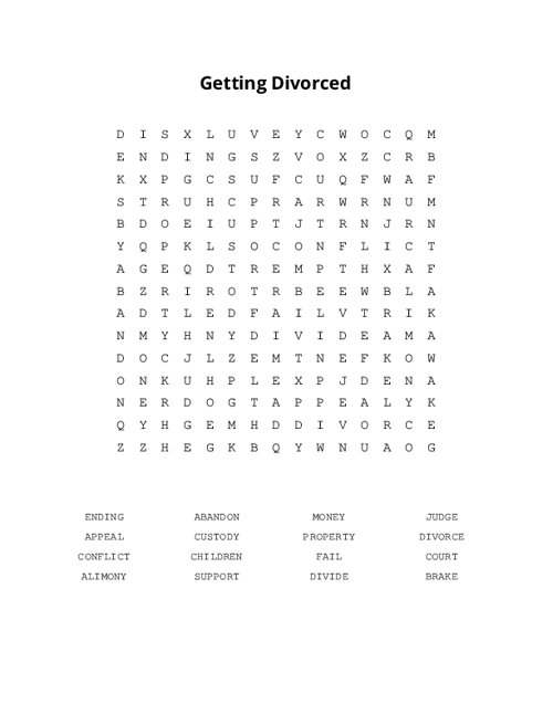 Getting Divorced Word Search Puzzle