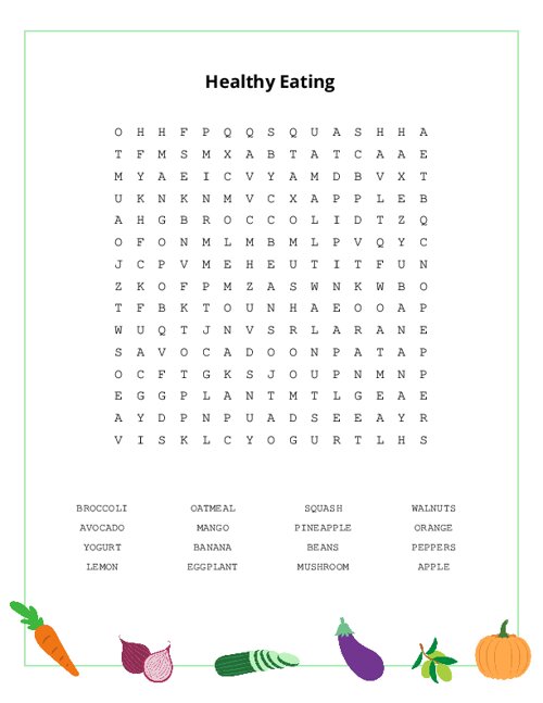 Healthy Eating Word Search Puzzle