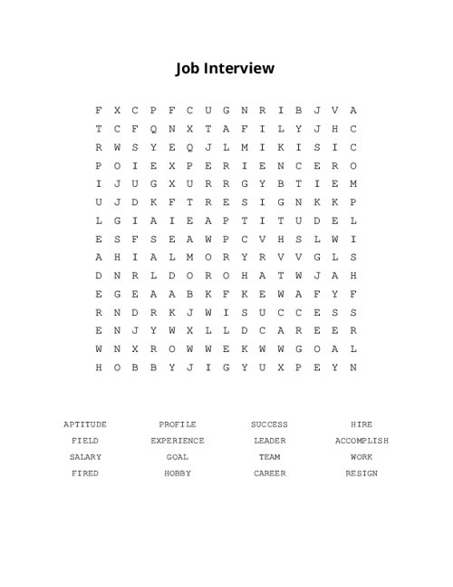 Job Interview Word Search Puzzle