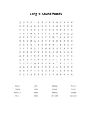 Long a Sound Words Word Search Puzzle