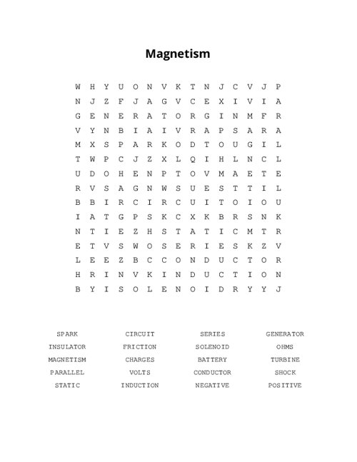 Magnetism Word Search Puzzle