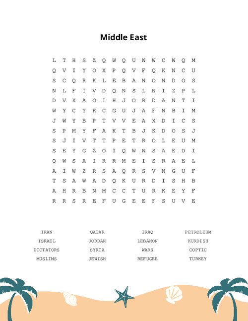 Middle East Word Search Puzzle