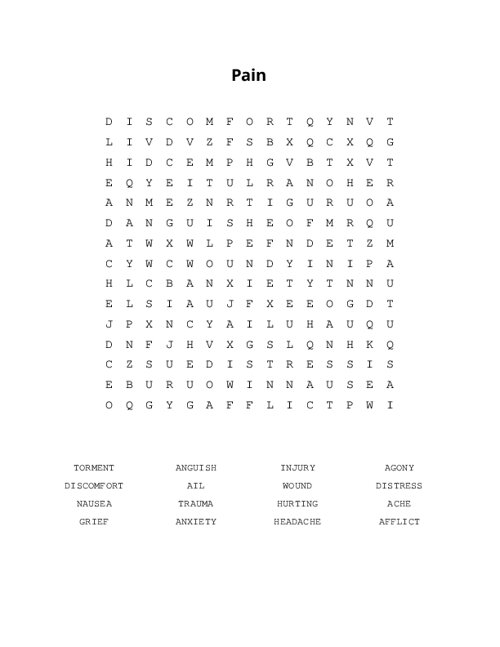 Pain Word Search Puzzle