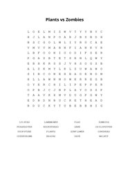 Plants vs Zombies Word Search Puzzle