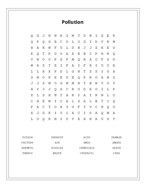 Pollution Word Search Puzzle
