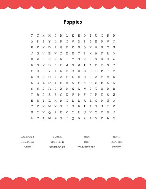 Poppies Word Search Puzzle