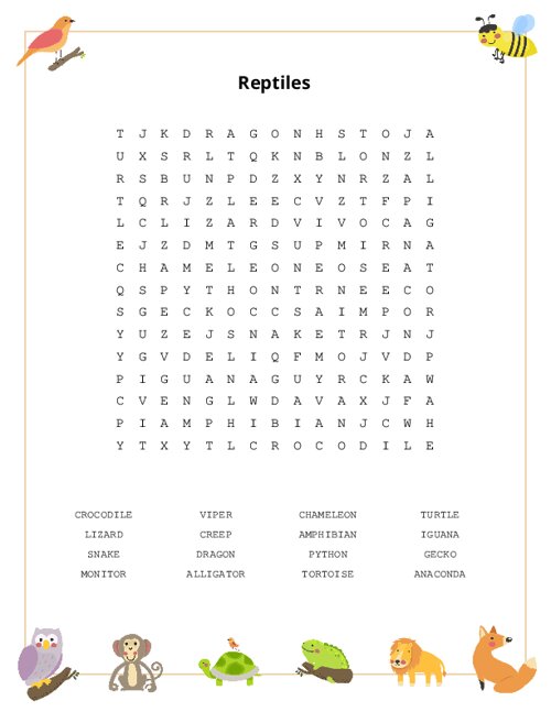 Reptiles Word Search Puzzle
