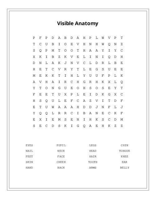 Visible Anatomy Word Search Puzzle