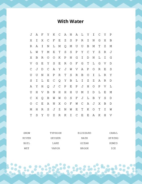 With Water Word Search Puzzle