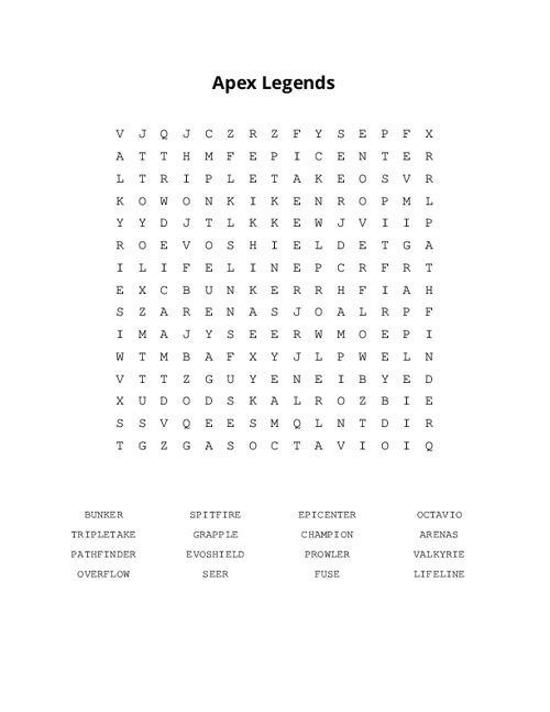 Apex Legends Word Search Puzzle