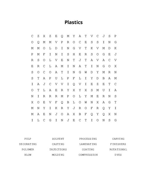 Plastics Word Search Puzzle