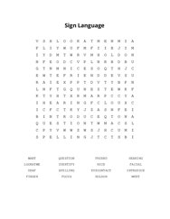 Sign Language Word Search Puzzle
