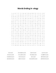 Words Ending in -ology Word Search Puzzle