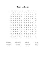 Business Ethics Word Search Puzzle