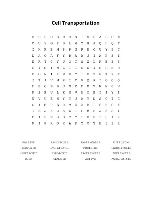 Cell Transportation Word Search Puzzle