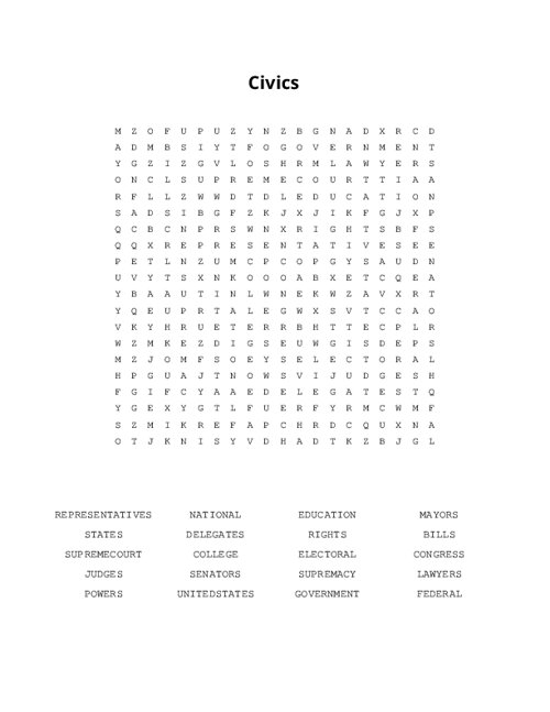 Civics Word Search Puzzle
