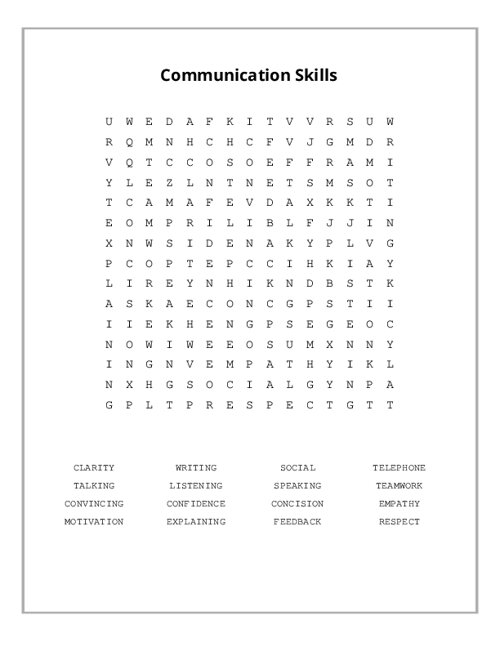 Communication Skills Word Search Puzzle