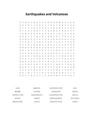 Earthquakes and Volcanoes Word Search Puzzle