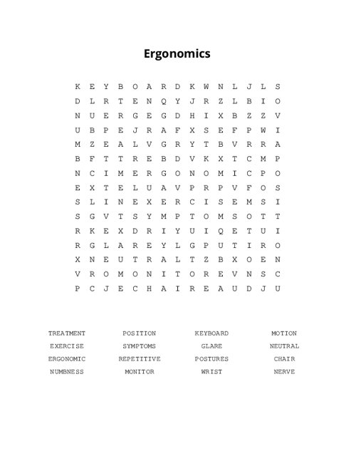 Ergonomics Word Search Puzzle