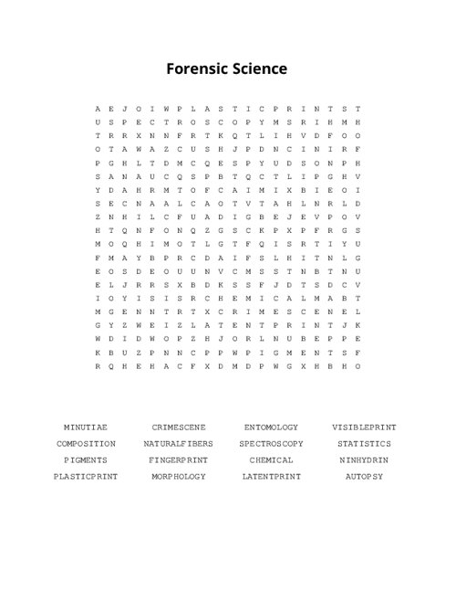 Forensic Science Word Search Puzzle