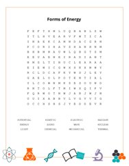 Forms of Energy Word Scramble Puzzle