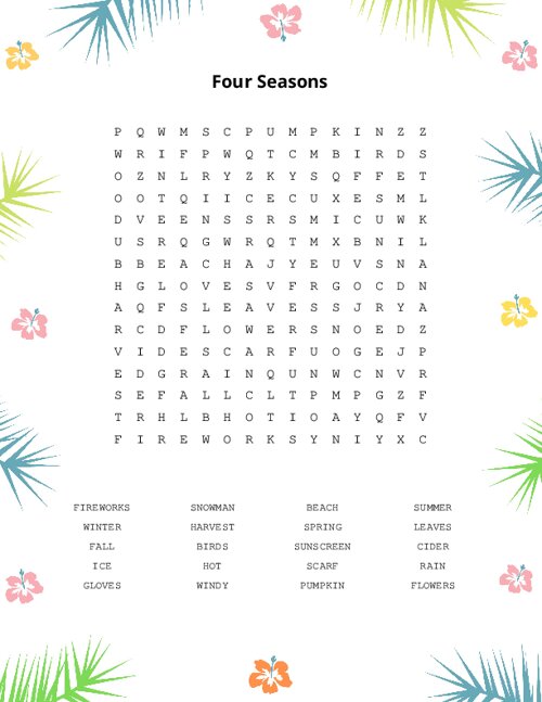 Four Seasons Word Search Puzzle