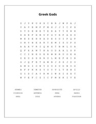 Greek Gods Word Search Puzzle